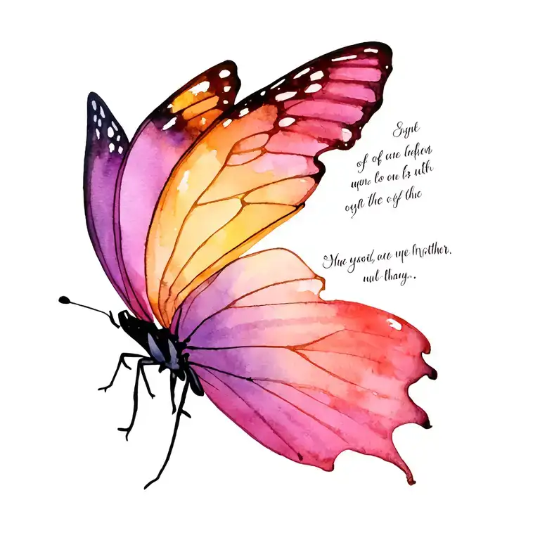 half butterfly resting with poem of loss of mother tattoo design idea