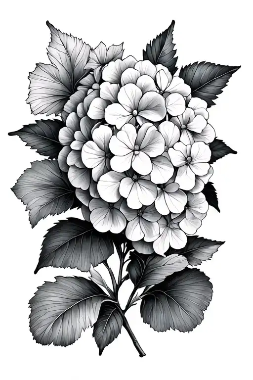 Hydrangeas, daffodils and ginkgo leaves tattoo design idea