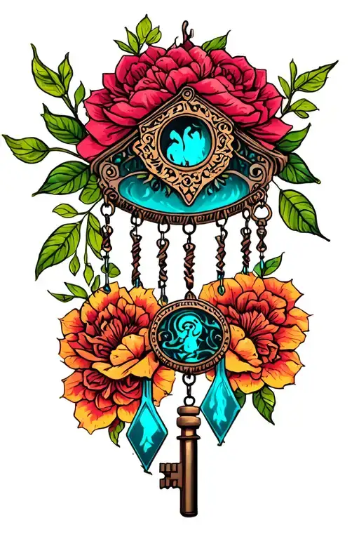 key windchime tattoo design idea