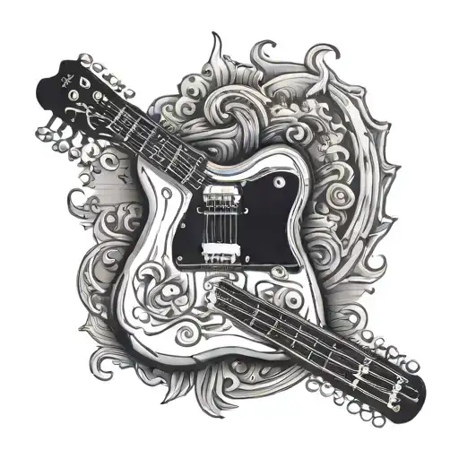 forarm to hand fender guitar and scale tattoo design idea