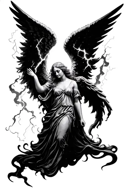 angel 3 pieces with lightning and shading  tattoo design idea