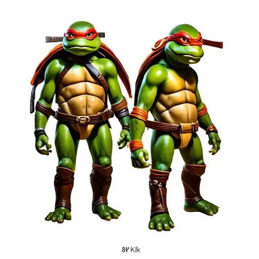 Michelangelo and raphael from the ninja turtles standing shell to shell. tattoo design idea