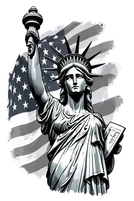 sexy Statue of Liberty with American flag background  tattoo design idea