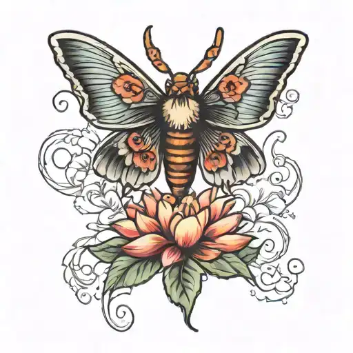 death moth tattoo with lotus flowers  tattoo design idea