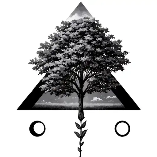 simple tree with leaf at the bottom triangle upside down and two circles representing kids tattoo design idea