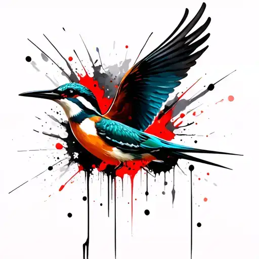 halcyon kingfisher bird flying tattoo design idea