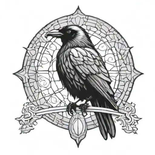 Raven and stained glass window tattoo design idea