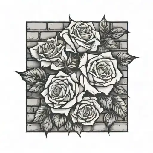 Brick wall, roses tattoo design idea
