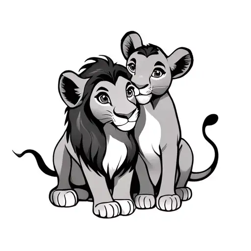 simba and nala hugging each other tattoo design idea