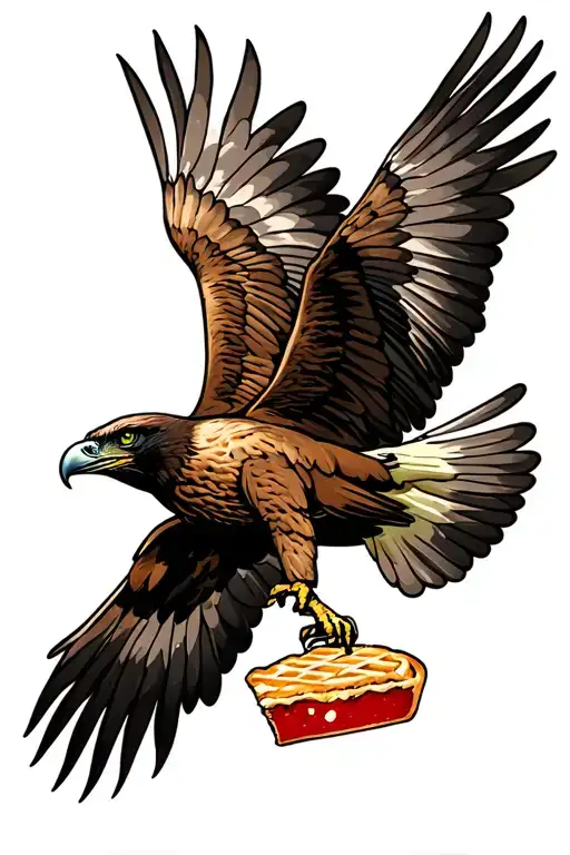  American traditional style tattoo of a Buzzard in flight catching a slice of apple pie colour  tattoo design idea