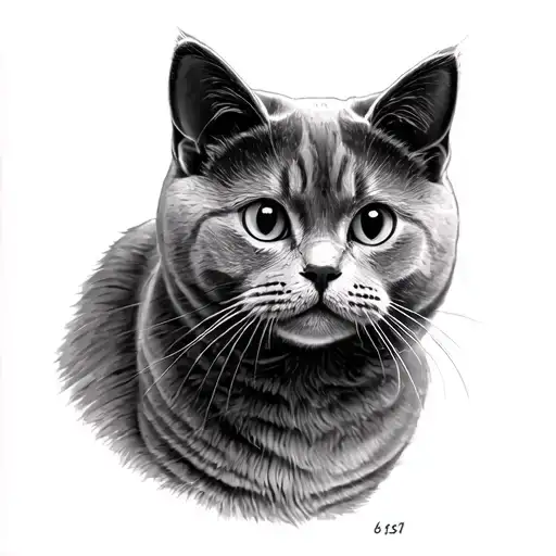 light grey British shorthair cat tattoo design idea