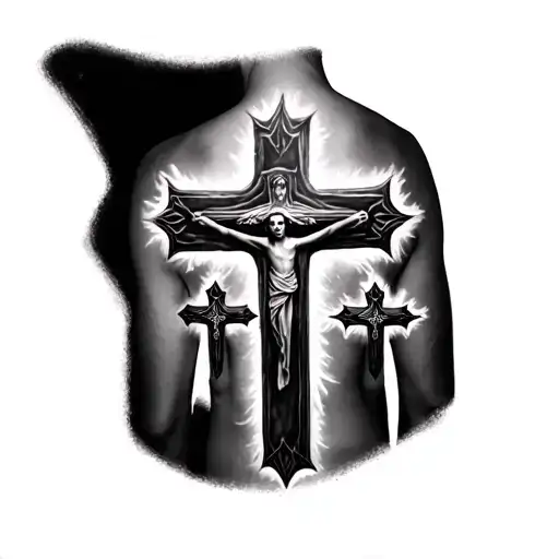 three crosses inner bicep tattoo design idea