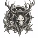 stag skull with large antlers male with pentacle decorated tattoo design idea