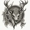 stag skull with large antlers male with pentacle decorated tattoo design idea