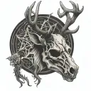 stag skull with large antlers male with pentacle decorated tattoo design idea