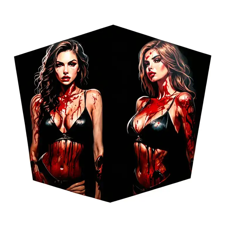 sexy bloody two women background of LA streets  tattoo design idea