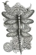 guardian angel wing, dragonfly, celtic knot tattoo design idea