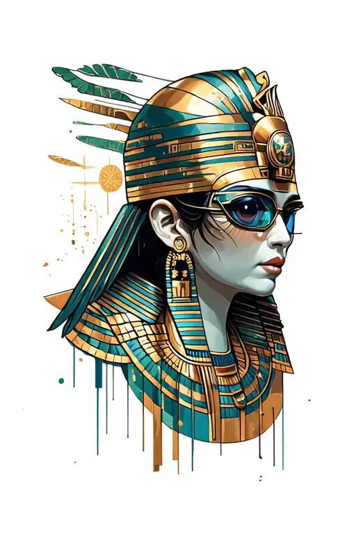 segments from different eras and styles – from antiquity, Egypt, sci-fi, art deco, cyberpunk, NASA motifs tattoo design idea