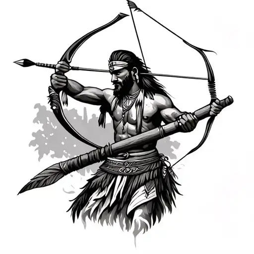 Indian man bow and arrow going tattoo design idea