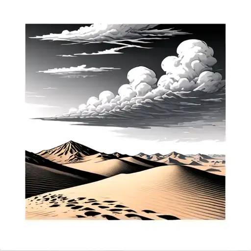 sand dunes desert storm clouds tattoo design idea