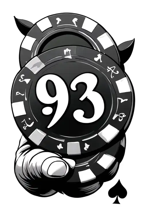 the number 93 as a poker chip as the joker throws it from his hand tattoo design idea