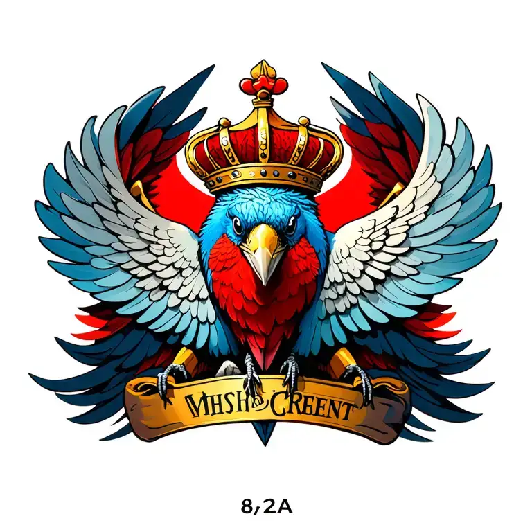finch crest heraldry crown wings tattoo design idea