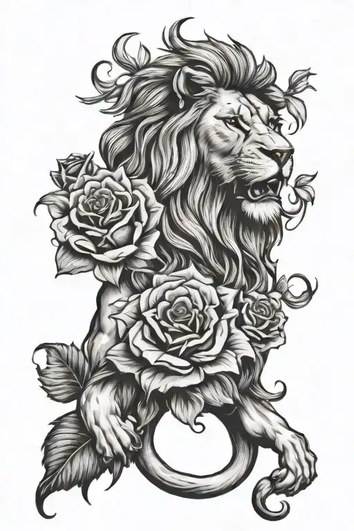 lion and rose intertwined tattoo design idea