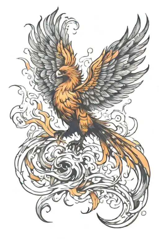 phoenix on fire flames tattoo design idea