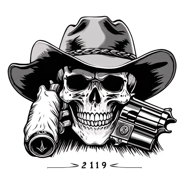 skull cowboy hat 2 1911 gun in both tattoo design idea