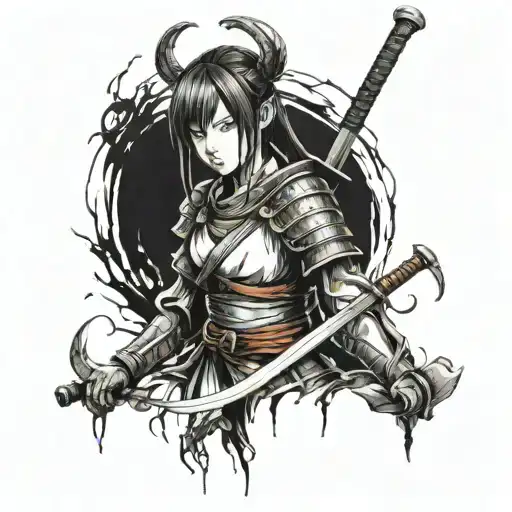 samurai girl in dark souls in portrait tattoo design idea