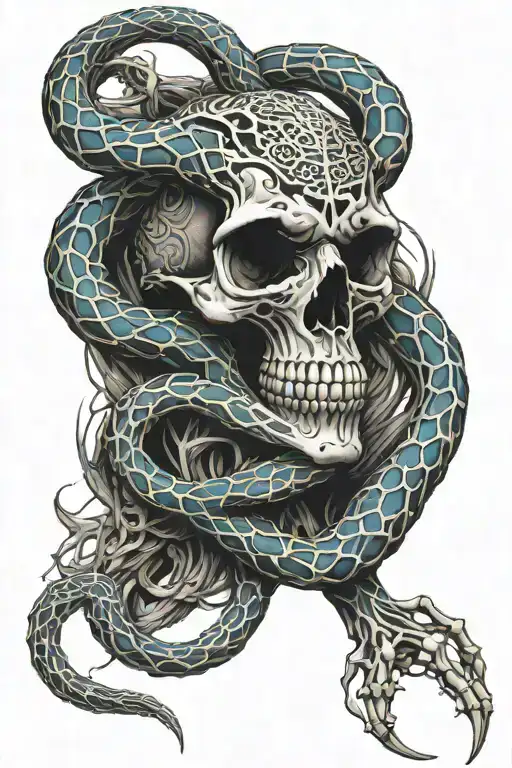 snake skeleton with a wispy blue spine tattoo tattoo design idea