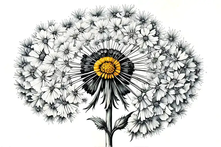 Dandelion turned into butter fly tattoo design idea