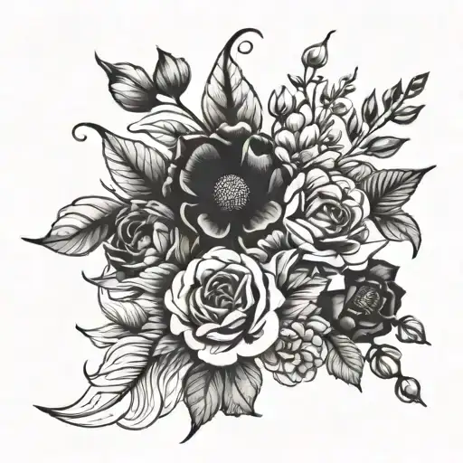 bunch of flowers tattoo design idea
