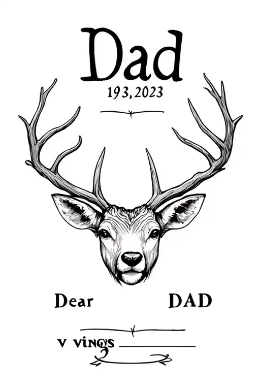 "Dad 19.03.2023" forest and dear and vings and dad memorial tattoo design idea