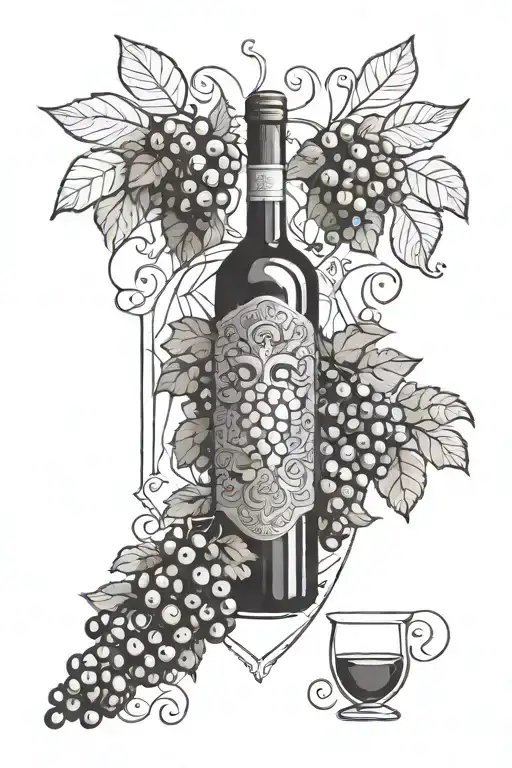 God Dionysus a bunch of grapes and a bottle of wine tattoo design idea