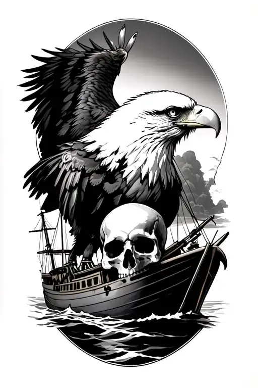 eagle with a skull and boat tattoo design idea