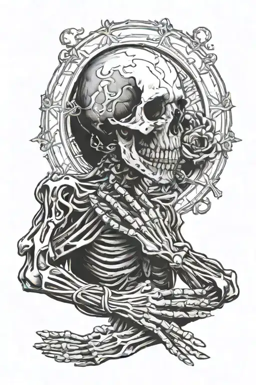 skeleton praying hands surrounded tattoo design idea
