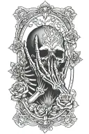 skeleton praying hands surrounded tattoo design idea