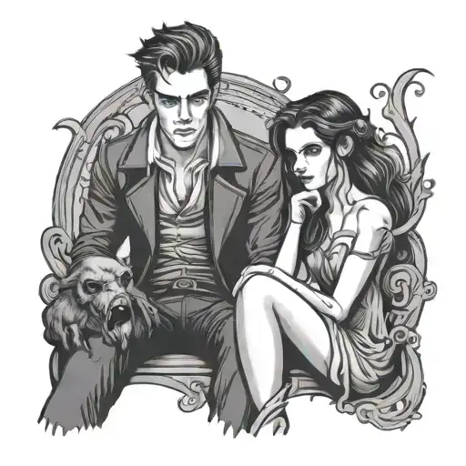 twilight saga inspired tattoo vampire couple sitting tattoo design idea