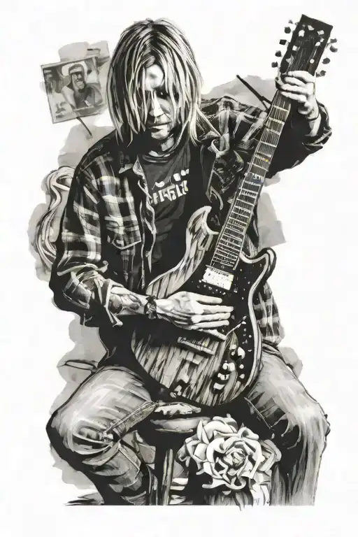 Kurt Cobain playing the Guitar tattoo design idea
