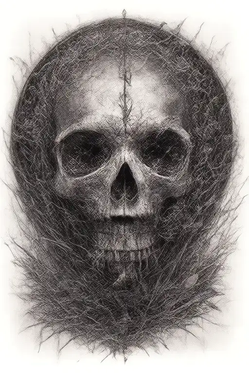 peace and lightining storm and time and nature featuring skull tattoo design idea