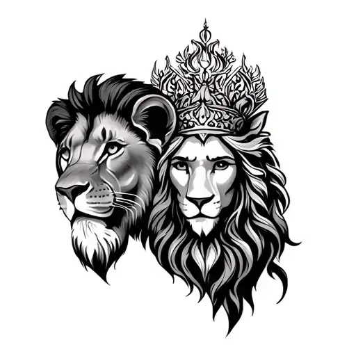 Christian tattoo with lion king and queen tattoo design idea