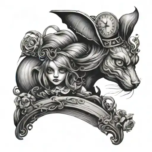dark Alice in wonderland tattoo design idea