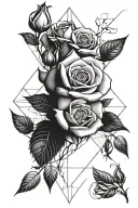 roses, bleam, geometry patterns integrated tattoo design idea