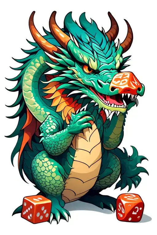 dragon holding D20 dice tattoo design idea