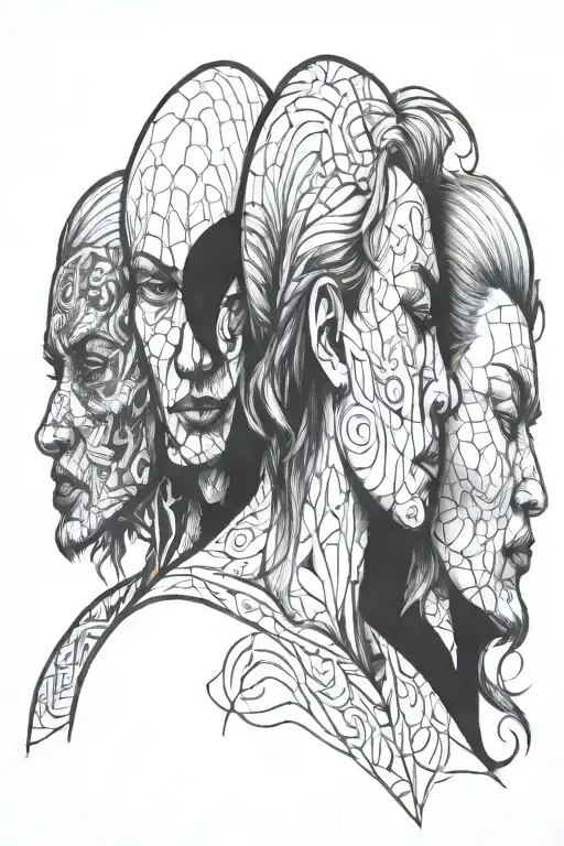 five faces on back tattoo design idea