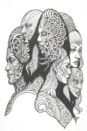 five faces on back tattoo design idea