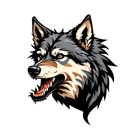 Side view of a snarling wolf tattoo design idea