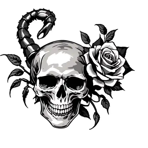 skull and rose with scorpion  tattoo design idea