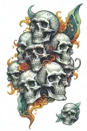 psychedelic bent figures emerging skulls and eyes swirling around  tattoo design idea